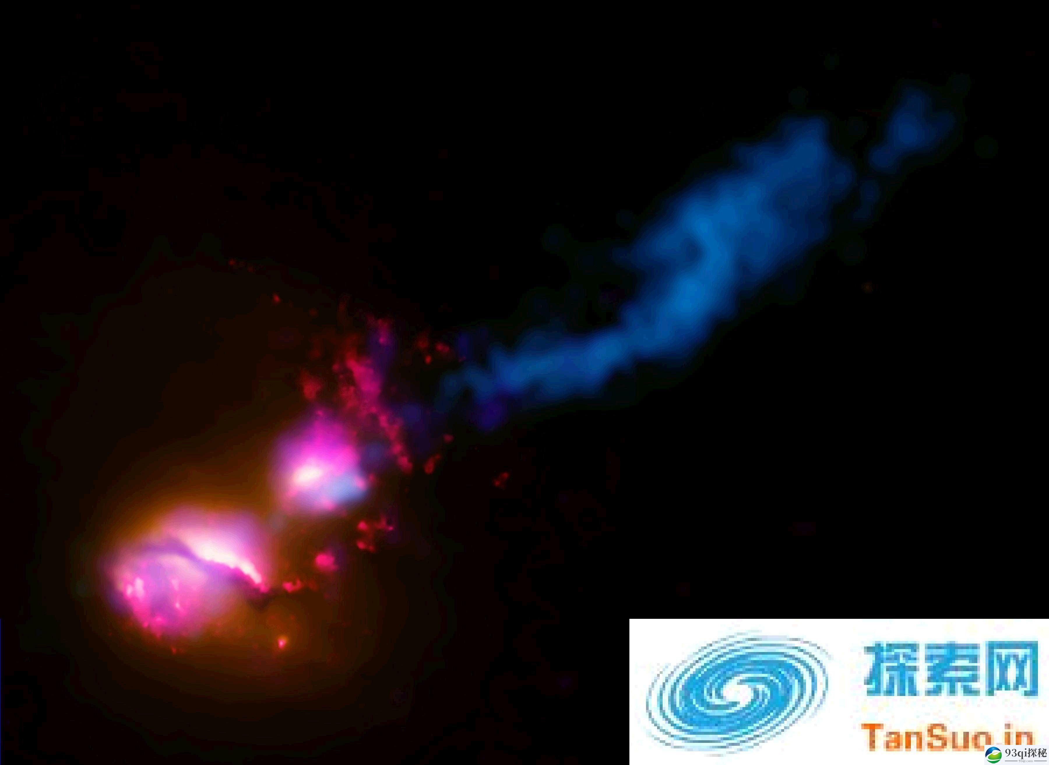 特大质量黑洞的喷射流撞击邻近星系